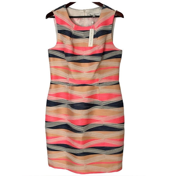 Trina Turk Dresses & Skirts - Trina Turk Kurdson Sleeveless Sheath Pink, Navy & Tan Stipe Pattern Dress Sz 12